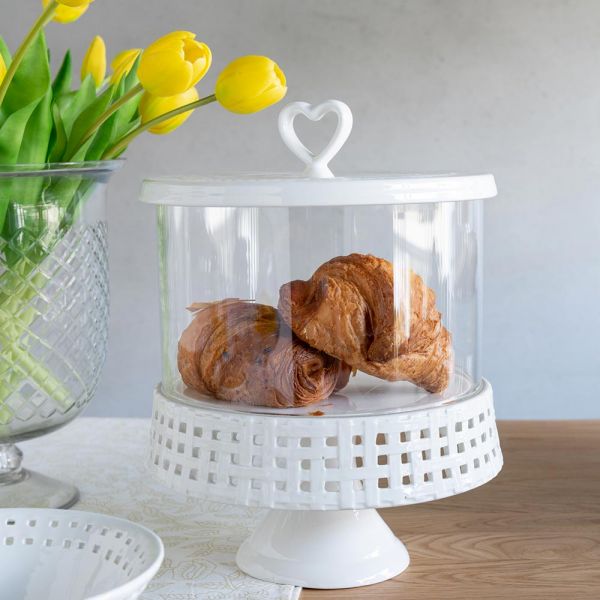Alzatina Per Frutta E Dolci Chianese 30 Cm | Piatto A Piedistallo In Ceramica Azzurro Per Buffet, Torte E Dessert | Ideale Per Rinfreschi E Cucina