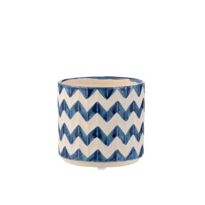 Portavaso in Ceramica fantasia Zigzag col. Bianco e Blu Medium