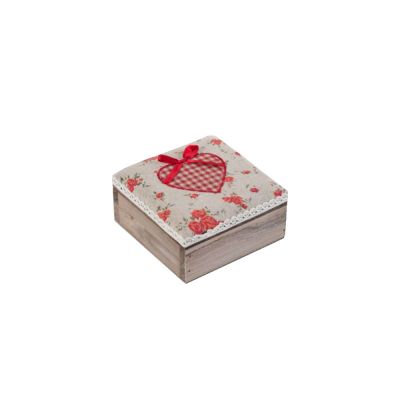 Scatola quadrata in legno - Col. Tessuto Rosso/Ecru