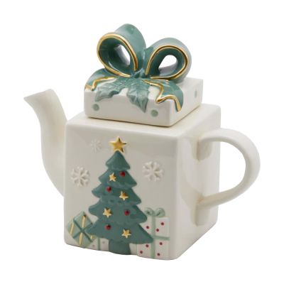 Teiera a forma di Pacco Dono di Natale in ceramica Bianca