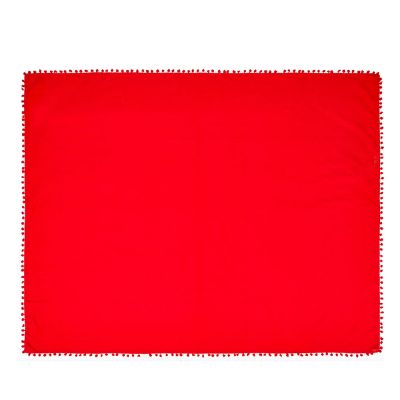 Tovaglia Rossa con Pon-Pon in cotone 140x180 cm